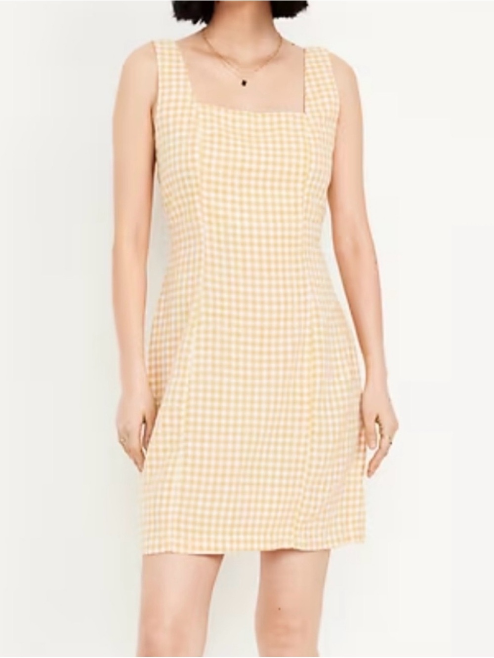 Old Navy Yellow Gingham Square-Neck Mini Dress